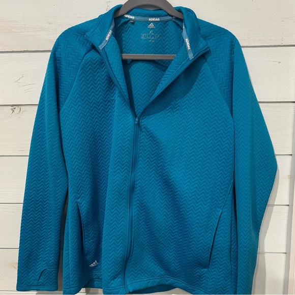Adidas Women's Textured Layer Long Sleeve Full Zip Jacket Aqua 
Blue Size L - Picture 8 of 9